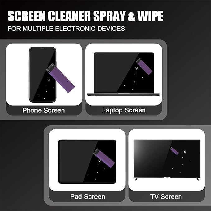 walrfid Car Screen Cleaner, Computer Screen Cleaner Spray and Wipe, Laptop Cleaning Mist Kit for Electronic iPad, iPhone, Phone, MacBook, TV, Monitor Display, with Black Graffiti Case - Purple