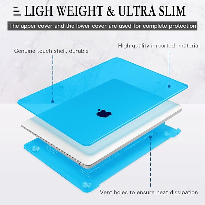 CISSOOK Laptop Case for MacBook Pro 13 Inch 2025-2016 Release Model A2338 A2251 A2289, Hard Shell Case with Keyboard Cover &Screen Protector for MacBook Pro 13" M1 M2 -Sky Blue