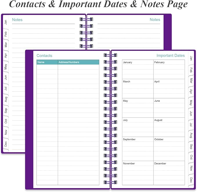 2026 Pocket Planner/Calendar - 2026 Planner from January 2026 - December 2026, Planner 2026 with 12 Tabs, Twin-Wire Binding, Inner Pocket, 3.75" x 6.75, Purple