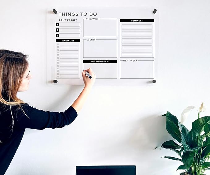 Acrylic Premium Wall Planner - Large Glass Calendar for Wall - to Do List Reminder - Large Dry Erase Board - Reusable Board for Office and Home - Dry Erase Board (Black Standoff, 28"x40" (XLarge))