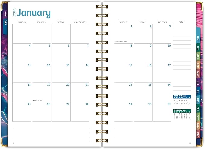 HARDCOVER 2026 Planner, 5.5"x8": 14 Months (November 2025 - December 2026), Daily Weekly Monthly Planner, Yearly Agenda, Bookmark, Pocket Folder and Sticky Note Set (Summer Bliss)