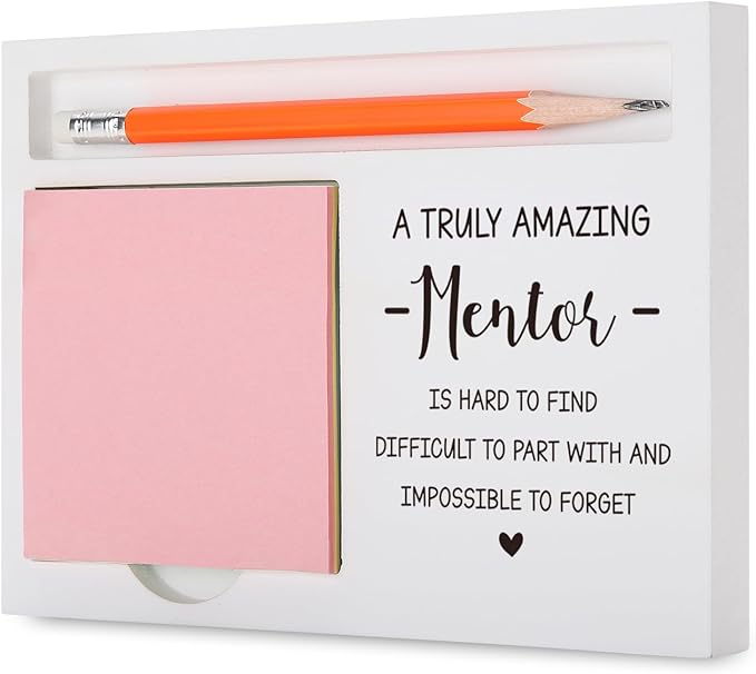 Mentor Appreciation Gift Desk Organizer with “A Truly Amazing Mentor” Quote for Farewell, Retirement, Graduation or Thank You Inspirational Desk White Note Pad Holder XBCT16
