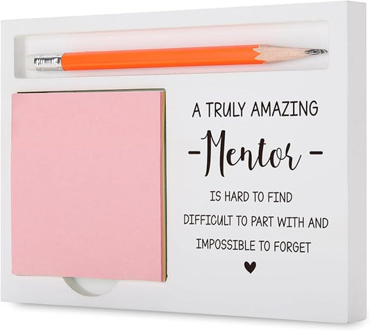 Mentor Appreciation Gift Desk Organizer with “A Truly Amazing Mentor” Quote for Farewell, Retirement, Graduation or Thank You Inspirational Desk White Note Pad Holder XBCT16