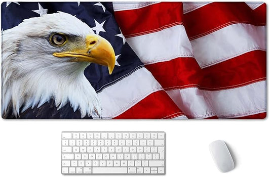 SSOIU Gaming Mouse Pad, Extended Mouse Pad, 35.5x15.7inch XXL Large Big Computer Keyboard Mouse Mat Desk Pad with Non-Slip Base and Stitched Edge for Home Office Gaming Work, Eagle on American Flag