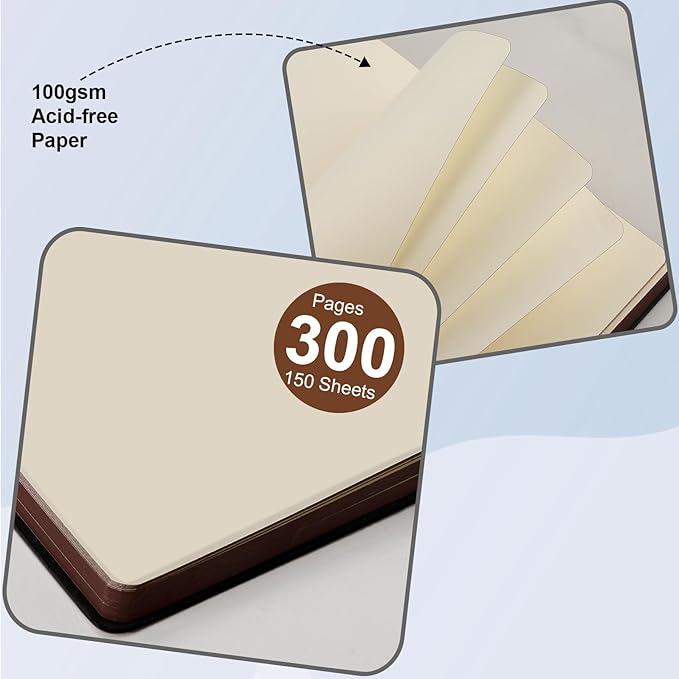 300 Pages Leather Blank Journal Notebook,Softcover Leather Blank Journal Notebook for Women Men,300 Pages Notebook for Work,Office,School Note Taking,5.7'' X 8.3'',Brown