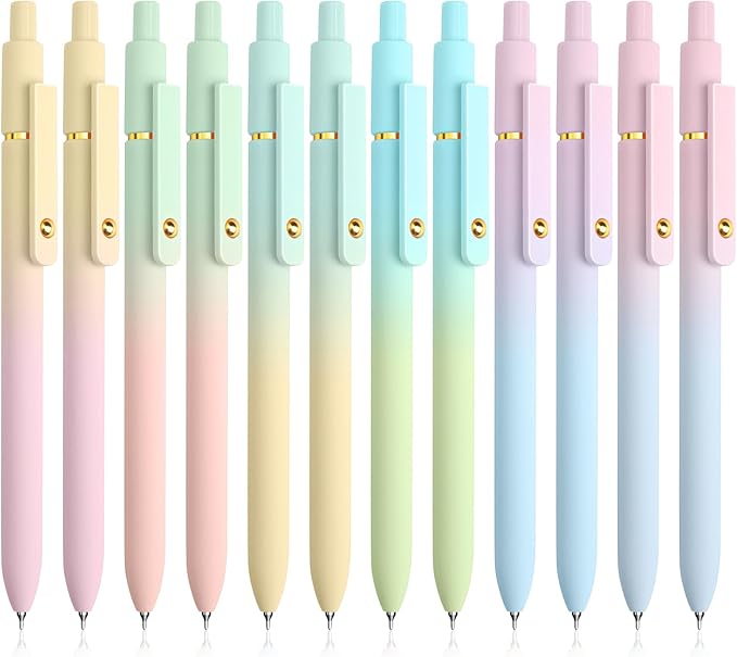 12 Pcs Gel Pens 0.5mm Quick Dry Black Ink Pens Fine Point Smooth Writing Pens, Cute Office and School Supplies Gifts for Women Teacher Students (12 Pcs Ombre Gold)