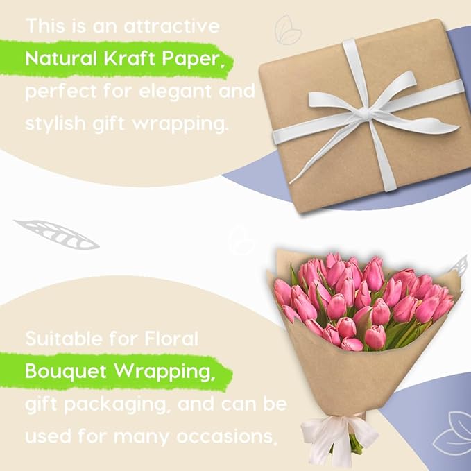 PerkHomy 24" x 2,400" (200') Brown Kraft Paper Roll for Craft Bulletin Board Paper Art Table Covering Crafting Gift Wrapping Bouquet Packing Parcel 70GSM 50LB (Brown, 24" x 200')