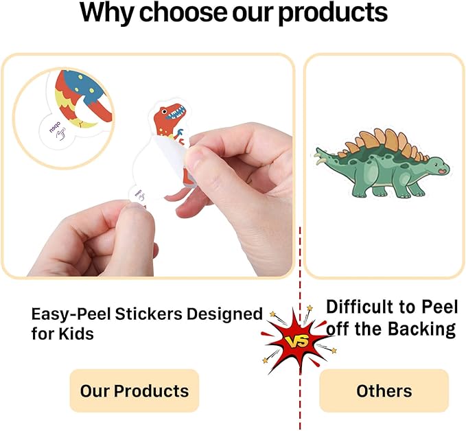 100PCS Dinosaur Stickers, Cute Waterproof Cartoon Stickers for Kids, Teaching Rewards, Dino Party Favourites, Stocking Stuffers for Kids Boys Girls Toddlers Teens