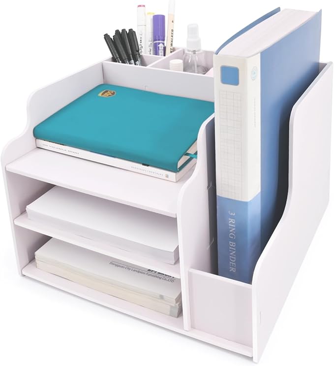 SONGWAY Desk File Organizer and Accessories - 3 Tier Paper Organizer with Horizontal and Vertical File Folder Holders, Paper Letter Tray, Desk Organizers and Storage for Home Office School