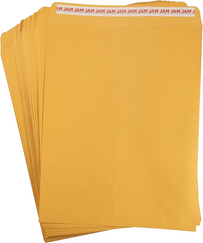 JAM PAPER 12 x 15 1/2 Open End Catalog Recycled Envelopes with Peel and Seal Closure - Brown Kraft - Bulk 250/Box