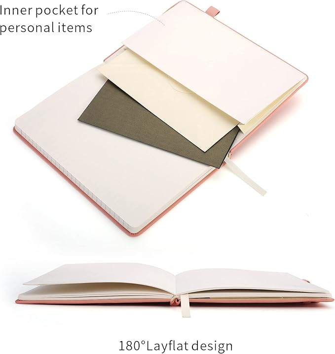 Deziliao Lined Journal Notebooks with Pen Loop, Hardcover Notebook Journal for Work, 100Gsm Premium Thick Paper with Inner Pocket, Medium 5.7''''x8.4'''', ?Pink, Ruled, 1 Pack