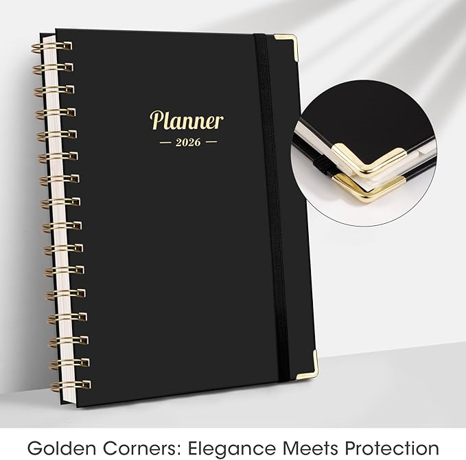 AHGXG 2026 Planner, Weekly and Monthly, 2026 Calendar, Jan 2026 - Dec 2026, Hardcover with Monthly Tabs, 100 GSM Thick Paper, for Women School Home Office Supplies, 6" X 8.38", Black