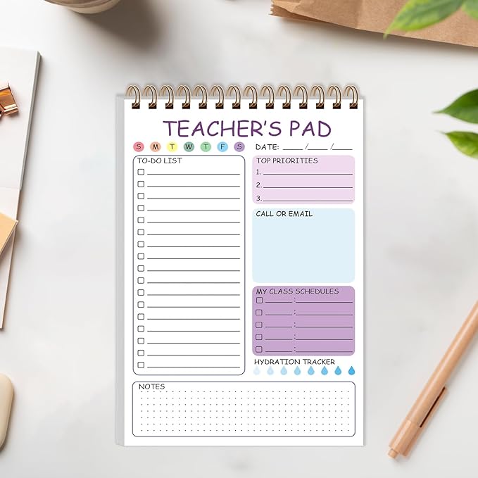 Teacher Notepad - Teacher To Do List Notepad, Spiral Checklist Notebook Organizer for Teachers Notes Task Appointment, Teacher Appreciation Gifts, 5.8'' x 8.3'', Purple