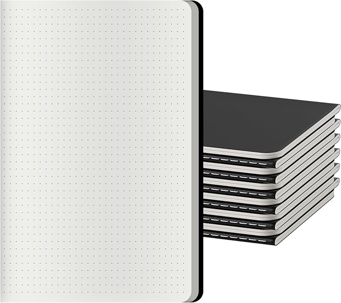 Dot Grid Notebook A5-60 Pages Thick Paper No Bleed, Black Cover Bullet Journal & Sketchbook, Lay Flat Binding for Smooth Writing | Dotted Notebook for Notes, Planning, Drawing, 12 Pack