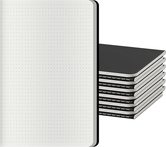 Dot Grid Notebook A5-60 Pages Thick Paper No Bleed, Black Cover Bullet Journal & Sketchbook, Lay Flat Binding for Smooth Writing | Dotted Notebook for Notes, Planning, Drawing, 12 Pack
