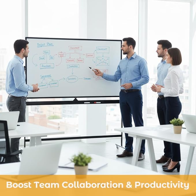 72" x 40" Height-Adjustable Mobile Whiteboard | Double-Sided Magnetic Dry Erase Board on 360° Rolling Stand | Large Reversible Black Whiteboard for Office, Classroom & Home