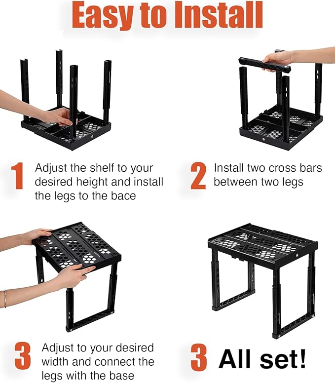 Locker Organizer Shelf， Adjustable Width and Height, Stackable, Ideal Locker Shelf for School, Office, Gym Lockers, or Even Kitchen Cabinets & Under Sink Organization (Black 2 Pack)
