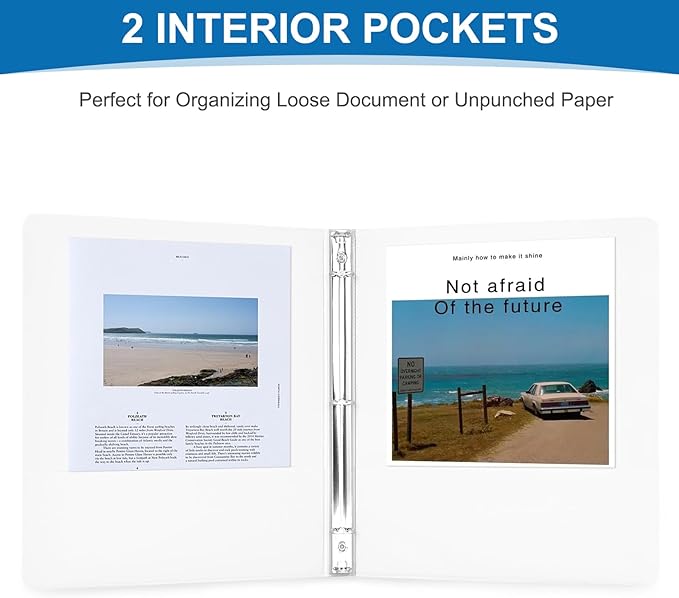 1-inch 3-Ring Binder, 1 Inch Round Ring Binder with 2 Inside Pockets, 8 Pack White Binders, Clear View Cover, Holds 8.5'' x 11''Paper for Office/Home/Back to School