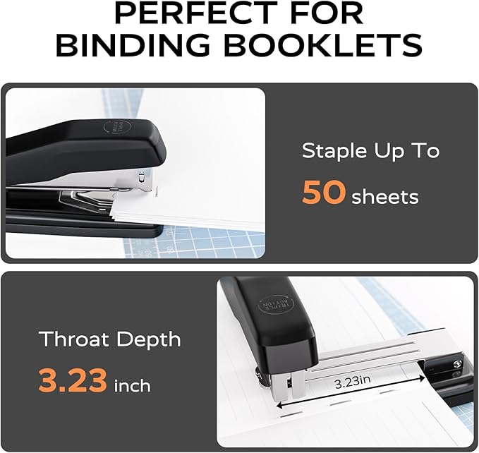 Desktop Stapler, Swing-Arm Swivel Stapler, 50 Sheet Capacity, 2000 Staples and Staple Remover, Rotatable Heavy Duty Staplers for Office, Home, Classroom, Booklet, Book Binding,Black