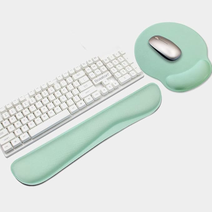 Ergonomic Keyboard Mouse Pad Wrist Rest Support Set for Laptop/Computer/Desktop,Memory Foam Hand Rest Wrist Cushion for Gaming/Office,Lightweight Comfortable & Pain Relief (Light Green)