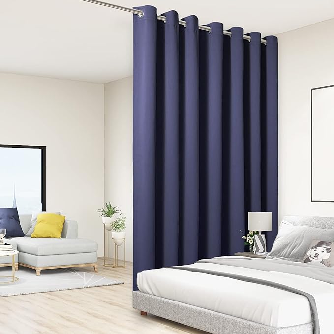 BONZER Room Divider Curtain Total Privacy Wall Extra Wide Thermal Insulated Blackout Curtains for Slide Window, 96L x 150W Inch (8L x 12.5W ft), 1 Panel, Navy
