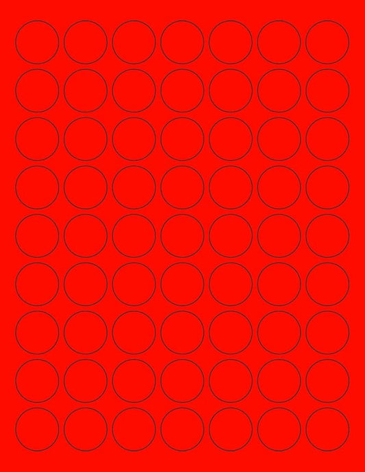 8-1/2 x 11" Neon Color High Light Fluorescent Labels for Laser & Inkjet Printer (RED Fluorescent, 1" Round - 63 per Page - 6300 Labels)