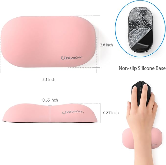 UnivoColors Design-Wave Set of Wrist Rest,Artificial Sheepskin+Memory Foam+Ergonomic+Anti-Slip Gel, Resilience Support During Work and Gaming,Keyboard Accessory,Pink