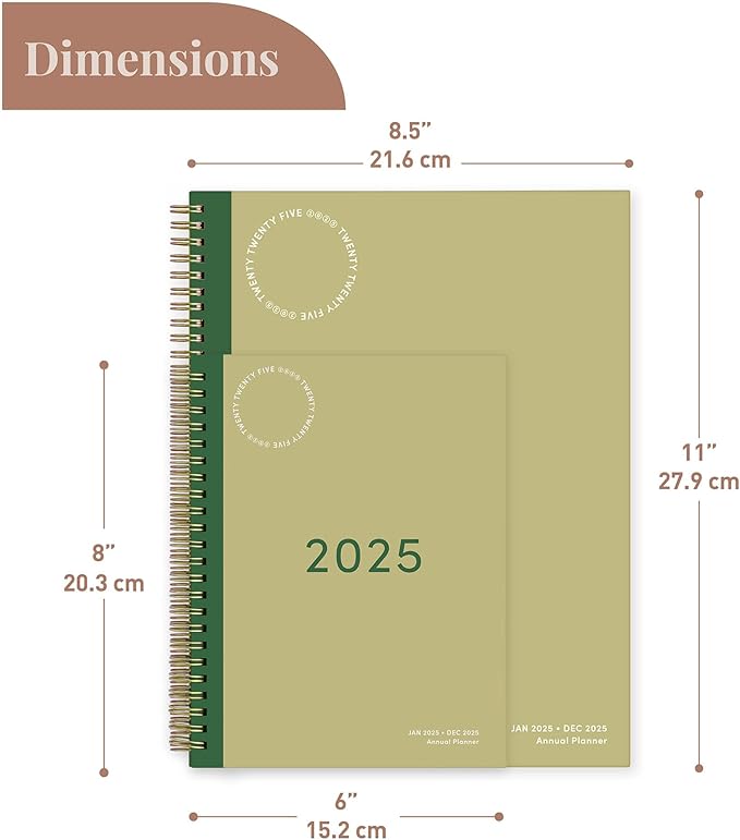 Rileys & Co 2025 Simple Weekly Planner - Annual Weekly & Monthly Agenda Planner, Jan - Dec 2025, Hardbound Cover, Notes Pages, Twin-Wire Binding (6 x 8-Inches, Green)