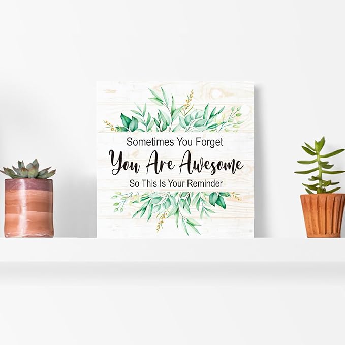 You Are Awesome Wooden Block Sign, Your Reminder Encouraging Desk Decor With Motivational Quote 5" x 5", Inspirational Gift For Her Office & Home