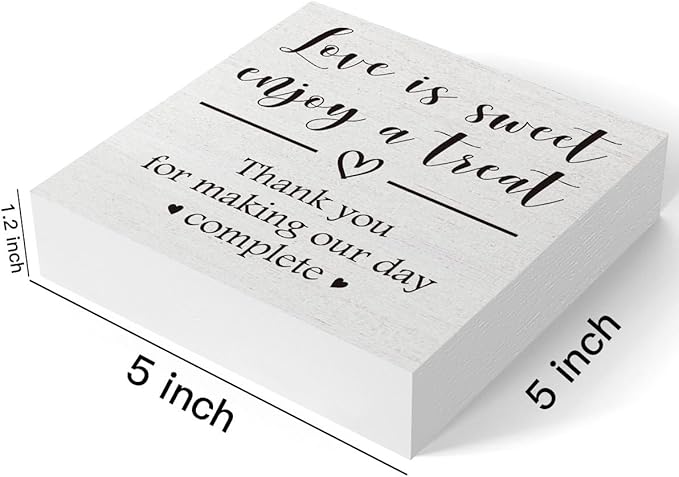 Love is Sweet Enjoy a Treat Wooden Box Sign Decorative Wedding Party Dessert Table Wood Box Sign Home Decor Rustic Square Desk Decor Sign for Shelf 5 x 5 Inches