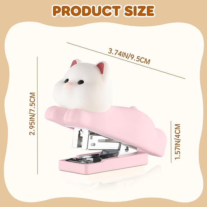 Honagu Mini Cute Animal Stapler with Staples, Cartoon Stereoscopic Silicone (PVC) Stapler, Labor-Saving Office Supplies for Teachers, Students,Girls,Gift Stocking Stuffers for Kids (Pink Puppy)