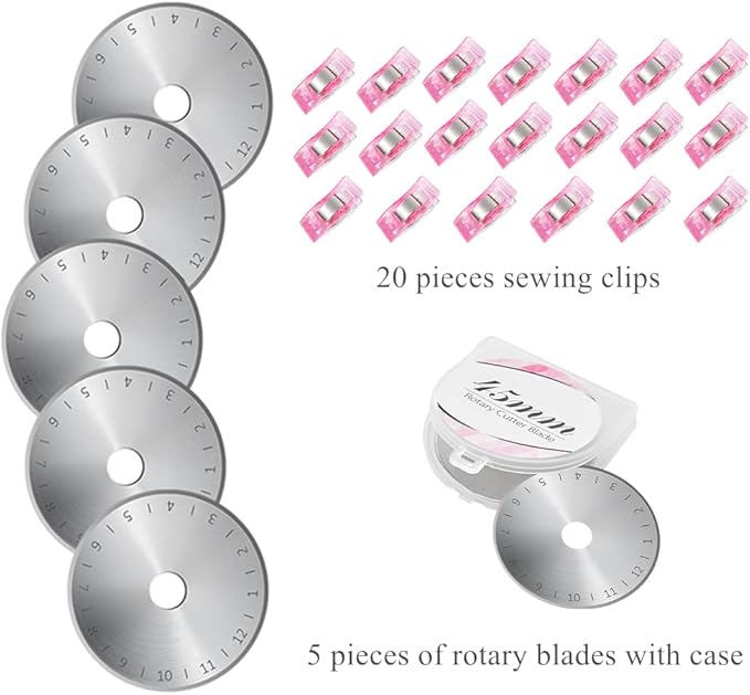 39 Pcs Rotary Cutter Set Pink - Quilting Kit incl. 45mm Fabric Cutter with 5 Extra Blades, A4 Cutting Mat, Craft Knife Set, Quilting Ruler and Sewing Clips, Ideal for Crafting, Sewing, Patchworking