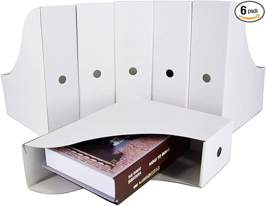 HUAPRINT White Magazine Holder(6 Pack) Cardboard Magazine File Holder-Folder Holder,Magazine Organizer,Document Organizer,Magazine Storage Box,With Labels