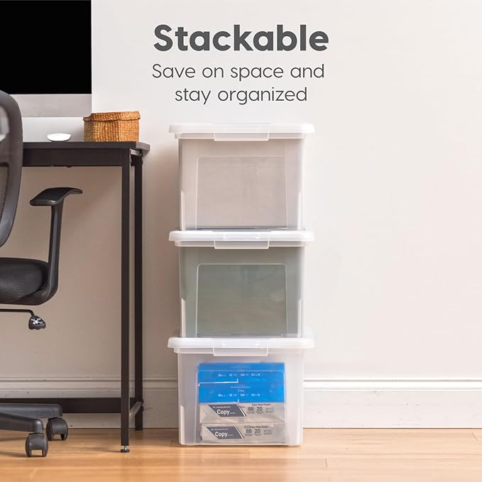 IRIS USA File Box File Organizer Plastic File Box for Letter/Legal File, BPA-Free Plastic Storage Bin Tote Organizer with Durable and Secure Latching Lid, Stackable and Nestable, Black 35 Qt. 1Pack