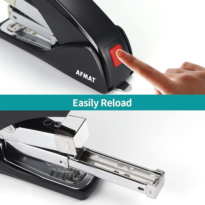 Stapler for Desk, 50 Sheet Effortless Stapler, Desktop Stapler Staple with One Finger, Portable Handheld Ergonomic Stapler Heavy Duty, Built-in Staple Remover, Space Save Size, Good for Home & Office