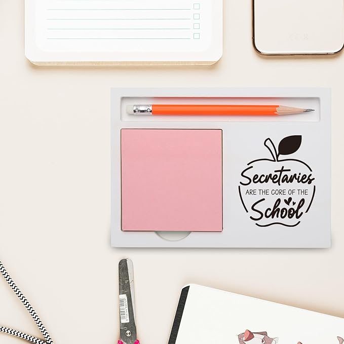 School Secretary Gifts Desk Organizer with “Secretaries are The Core of The School” Apple Design for Appreciation, Farewell, Retirement Desk White Note Pad Holder XBCT11