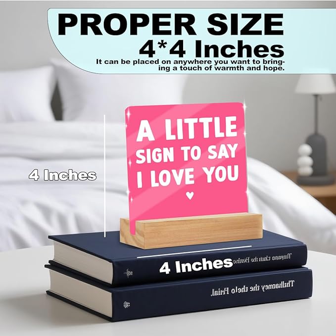 A Little Sign to Say I Love You - Romantic Mini Acrylic Sign With Wooden Stand, Thank You Gifts for Home Office Desk Decorative Signs for Tabletop Cubicle Shelf Desk Accessories Decor