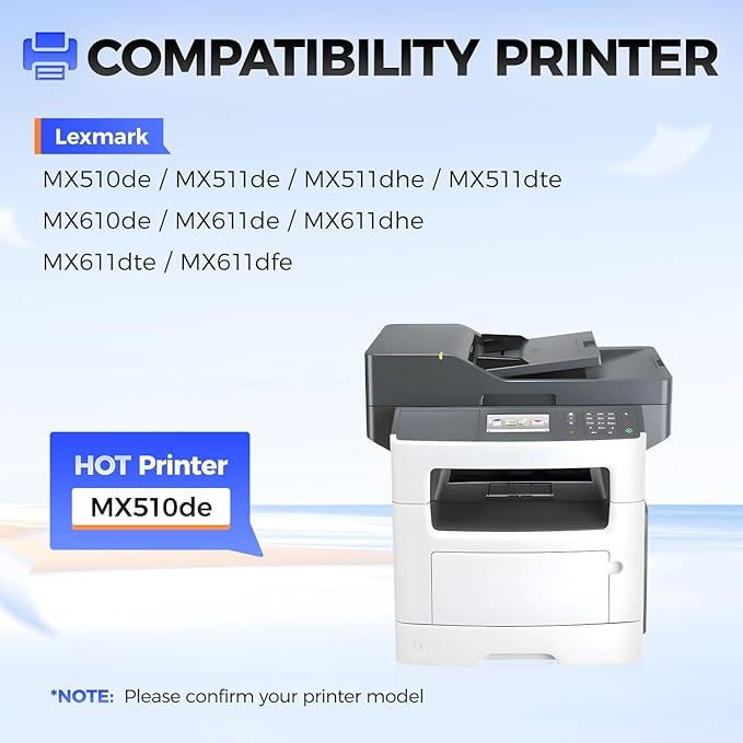 60F1X00 Toner Cartridge Black 1-Pack Extra High Yield With Chip Replacement for Lexmark 601X 60F1X00 Toner Compatible with Lexmark MX510de MX511 MX511de MX511dte MX610de MX611 MX611de MX611dfe Printer