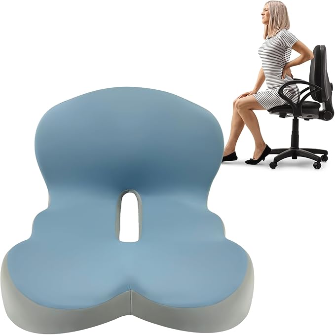 Buttocks Cushion for Office Chair Memory Foam Seat Pad for Butt Support Tailbone Relief Ergonomic Chair Cushion for Home Car Travel or Work (Blue and Gray Patchwork Color)