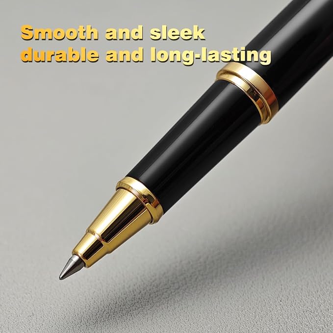 Luxury Ballpoint Pen, 24k Gold Trim, Best Rollerball Pen Gift Set for Men and Women, Perfect for Signature Executive Office, Beautiful Pen Gift Box, Writing and Drawing (Black)