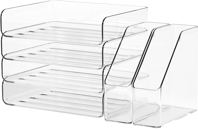 4-Tier Clear Acrylic Paper Tray Organizer for Desk with 2 Matching Bookends – Stackable Letter Tray Set, Stackable Paper Trays, Acrylic Desk Accessories/File Organizer, Office Organizer
