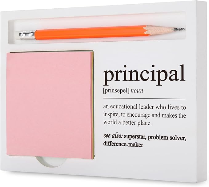 Principal Gifts for Women Men Inspirational Desk Organizer with Leadership Definition for Retirement, Back to School, Principal’s Day or Congratulations Desk White Note Pad Holder XBCT1