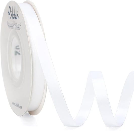 Ribbli Double Faced White Satin Ribbon,3/8” x Continuous 25 Yards,Fabric Ribbon use for Bows Bouquet,Gift Wrapping,Floral Arrangement