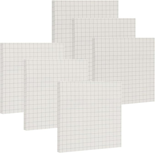 NatureTouch Sticky Notes 6 Packs, 3 x 3 Inches Adhesive Self-Stick Notes in Eye Protection Paper, Multiple Designs of Memo Pads for Reminders, Office, Home, School, Meeting, 80 Sheets/Pad，White，Grid
