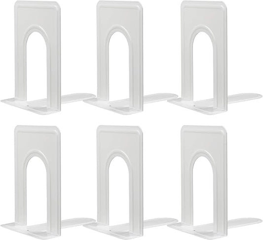 HappyHapi Book Ends, Non-Skid Metal Bookend for Shelves, Heavy Duty Book Ends, Office Book Stopper, 6 x 5 x 6 Inches, 6 Pieces / 3 Pairs (White)