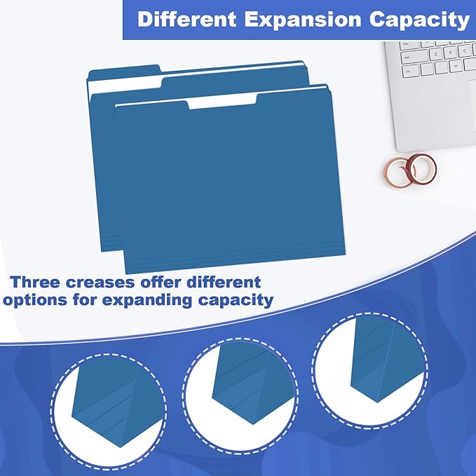 File Folder, HERKKA 30 Pack 1/3 Cut Tab File Folders, File Folders Great for Organizing and Filing, Letter Size, Navy