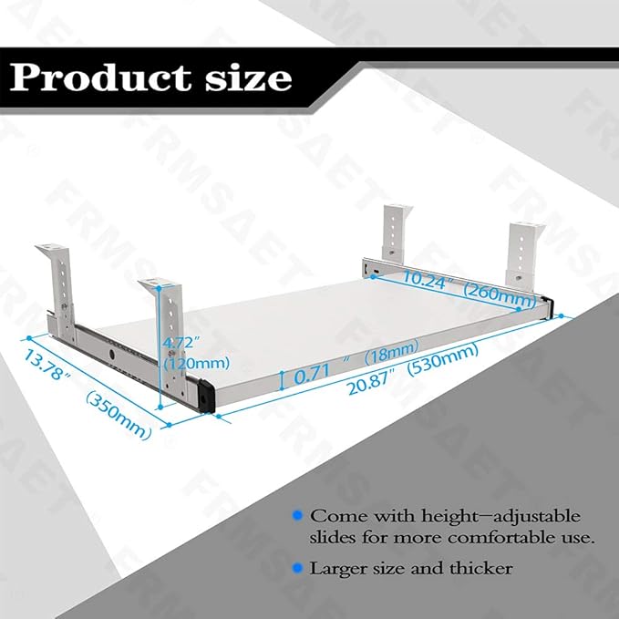 FRMSAET Furniture Accessories Office Product Suits Hardware 20/24/30 inches Keyboard Drawer Tray Wood Holder Under Desk Adjustable Height Platform. (20 inches, White)