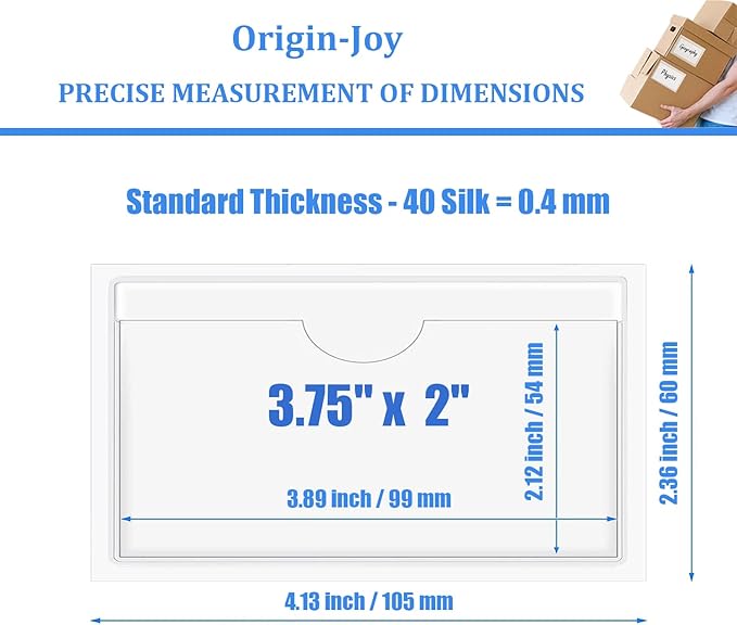 Origin-Joy 25 PCS Self-Adhesive Index Label Pockets, Clear Plastic Peel & Stick Card Holders with Top Open for Loading (3.75 x 2 inch)