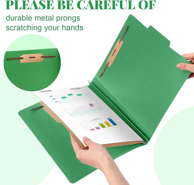 Skyygemm 60 Pcs Classification Folders Letter Size, 1 Divider Pressboard File Folder with Fasteners, Expanding File Organizer Bulk for Teachers, Clergy, Office, Church, Christmas Donations (Green)