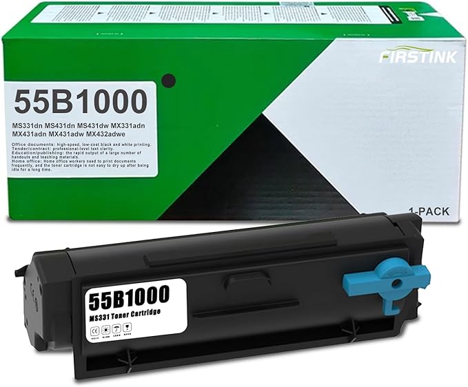 High Yield 55B1000 Black Toner Cartridge [with New Chip] MS331 Toner Replacement for MS331dn MS431dn MS431dw MX331adn MX431adn MX431adw MX432adwe Printers Toner (3,800 Pages)